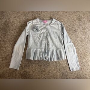 Lilly Pulitzer Little Girl’s Pale Blue Peplum Button Up Cardigan Cotton Flower L